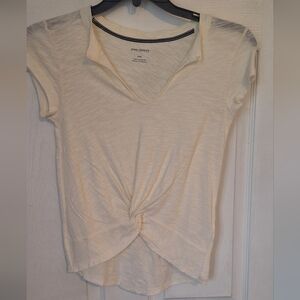 Pilcro By Anthropologie I Cotton Tee Womens Size XXS Off White Twist Front